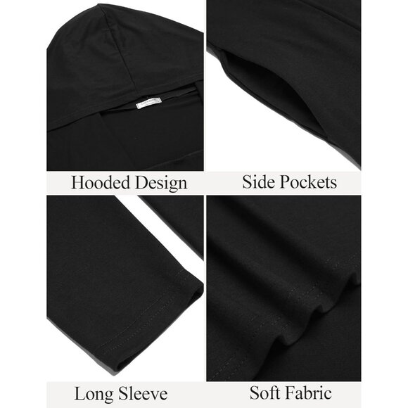 Women's Cardigan Ruffle Shawl Collar Open Front Drape Cape Overcoat with Pockets - Picture 5 of 5